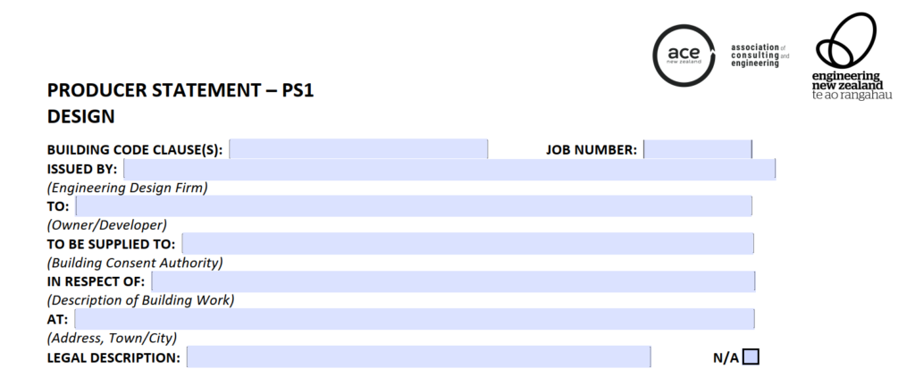 Screenshot of PS1 producer statement for retaining wall design