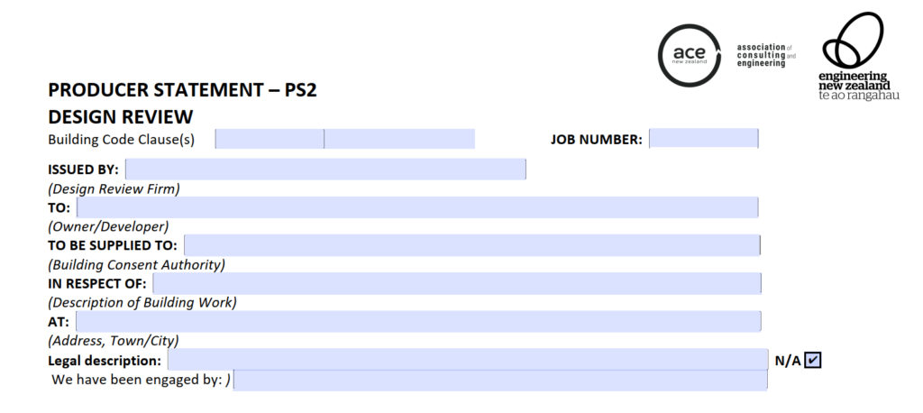 Screenshot of PS2 producer statement to be issued after structural peer review